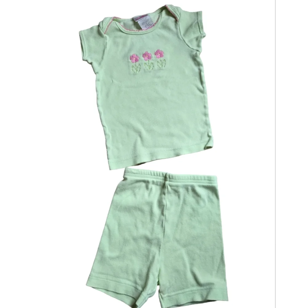 Vintage 1990s Y2K Carter's pastel green/pink embroidered flowers 2-piece set